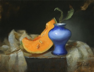 Click to See Cantaloupe with Blue Vase