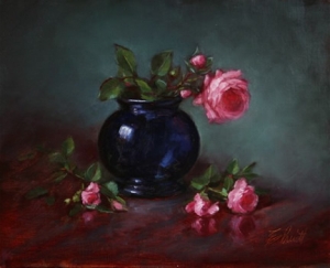  Click to See Fairy Roses in a Little Blue Vase