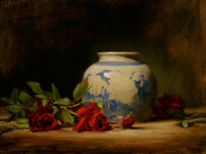  Click to See Oriental Vase with Red Roses