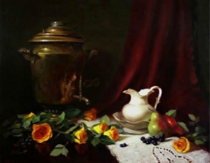  Click to See Russian Samovar with Yellow Roses